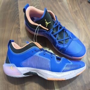 Blue and Black Athletic Sneakers with Gold Accents